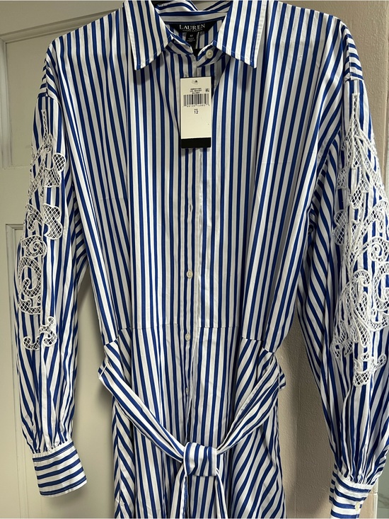 Lauren Ralph Lauren Dresses & Skirts - Lauren Ralph Lauren Blue & White Striped Maxi Shirt Dress with Lace Sleeve
